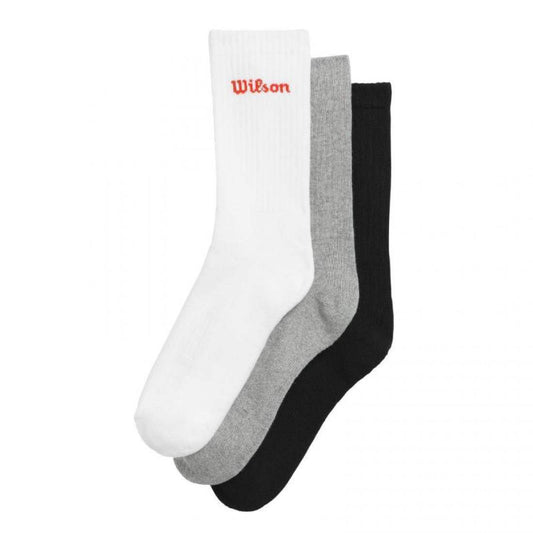 CALCETINES WILSON CREW BLANCO GRIS NEGRO 3 PARES
