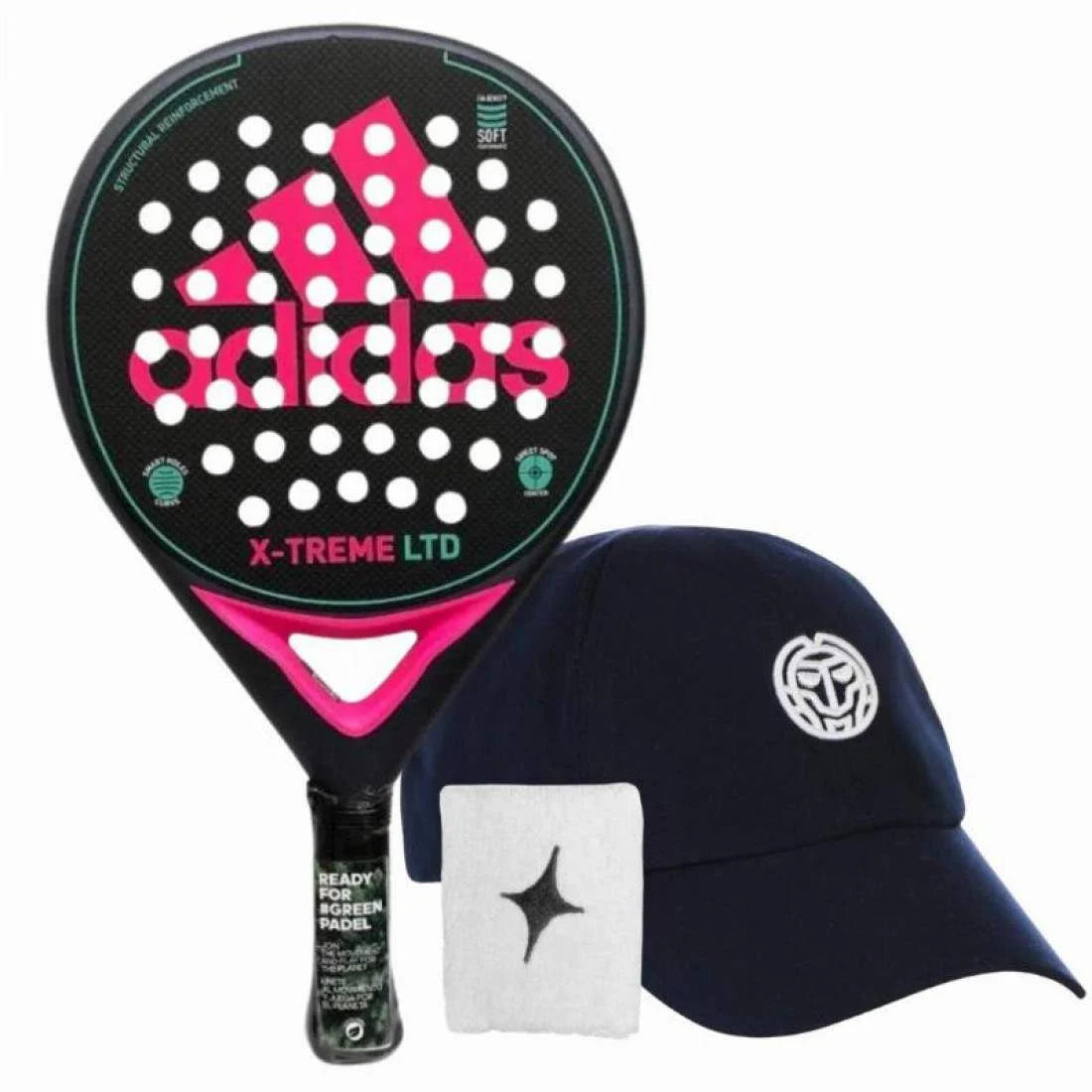 PACK PALA ADIDAS X- TREME NEGRO ROSA CON GORRA Y MUÑEQUERA